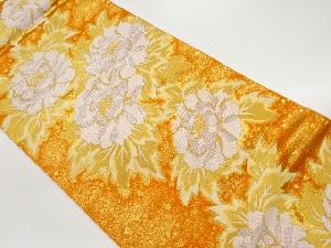 服部織物製　牡丹模様織出し袋帯